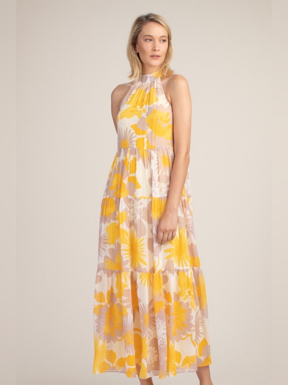 Trina Turk Yellow Sunglasses Floral Maxi Dress Size 0